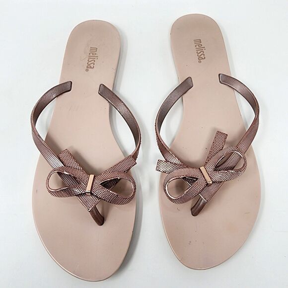Melissa Harmonic Chrome II Flip Flop Metallic Pink Rose Bow, Jelly Sole US 9 EUC - Picture 3 of 10